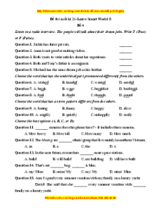 Đề thi cuối kì 2 Tiếng Anh 8 ilearn smart world (Đề 4 kèm file nghe)