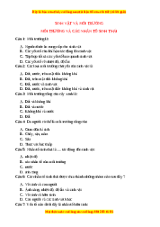 Trắc nghiệm Môi trường và các nhân tố sinh thái Sinh học 9