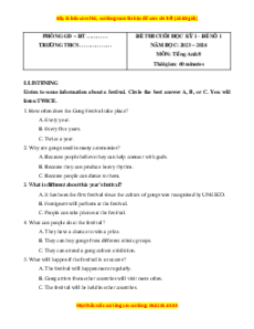 Đề thi cuối kì 1 Tiếng Anh 8 Global success (Đề 1 kèm file nghe)