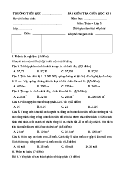 Đề thi giữa kì 1 Toán lớp 5 Chân trời sáng tạo (Đề 5)