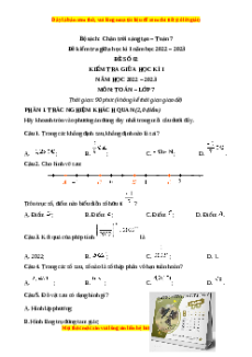 Đề thi giữa học kì 1 Toán 7 Chân trời sáng tạo có đáp án (Đề 2)
