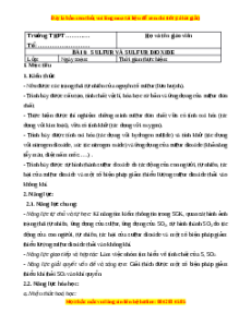 Giáo án Sulfur và sulfur dioxide Hóa học 11 Cánh diều