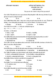 Đề thi thử Hóa Học Sở Vĩnh Phúc Lần 1 năm 2021