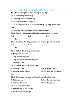 Trắc nghiệm Bài 4: Sinh trưởng và phát triển của cây rừng Công nghệ 12 Lâm nghiệp-Thủy sản Cánh diều