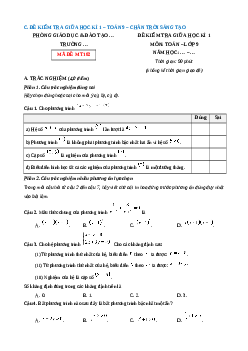 Đề thi giữa kì 1 Toán 9 Chân trời sáng tạo (Đề 2)
