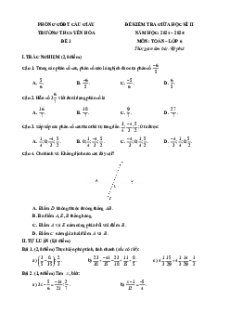 Bộ 22 đề thi giữa kì 2 Toán 6 Hà Nội
