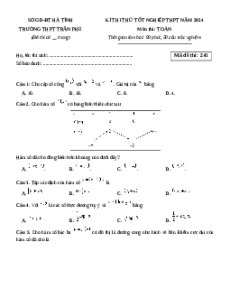 Đề thi thử tốt nghiệp Toán trường THPT Trần Phú - Hà Tĩnh năm 2024