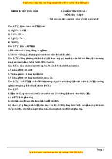 Đề thi cuối kì 1 Hóa học 9 UBND Huyện Hóc Môn