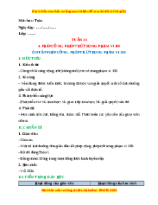 Giáo án Ôn tập phép cộng, phép trừ trong phạm vi 100 Toán lớp 1 Cánh diều