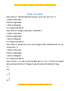 Trắc nghiệm tổng hợp Chương 9 Toán 7 Chân trời sáng tạo