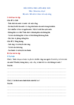 Đề cương ôn tập giữa kì 1 Khoa học lớp 4 Kết nối tri thức