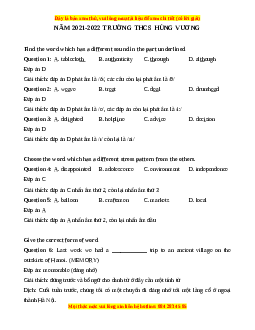 Đề thi giữa kì 1 Tiếng Anh 9 trường THCS Hùng Vương