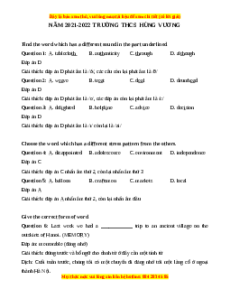 Đề thi giữa kì 1 Tiếng Anh 9 trường THCS Hùng Vương