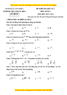 Đề thi cuối kì 1 Toán 7 trường THCS Lê Quý Đôn Hà Nội - Đề số 2