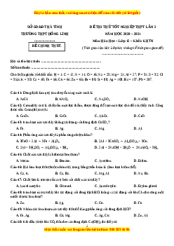 Đề thi thử Hóa Học trường Hồng Lĩnh năm 2021