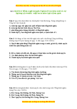 Trắc nghiệm Bài 23 Lịch sử 9: Tổng khởi nghĩa tháng Tám năm 1945 và sự thành lập nước Việt Nam Dân chủ Cộng hòa