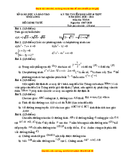 Đề thi vào 10 môn Toán tỉnh Vĩnh Long (Hệ không chuyên) năm 2021