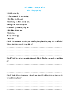 Đề cương ôn tập Cuối kì 2 Công nghệ 7