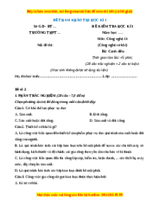 Đề thi Công nghệ 11 cuối kì 1 Cánh diều (Công nghệ cơ khí) - Đề 2