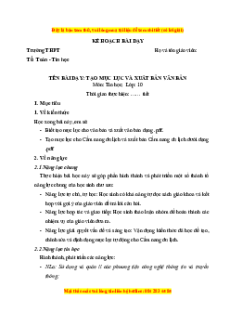 Giáo án CĐ Tạo mục lục và xuất bản văn bản Tin 10  Kết nối tri thức