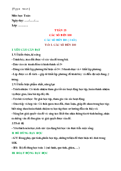 Giáo án Các số đến 100 Toán lớp 1 Chân trời sáng tạo
