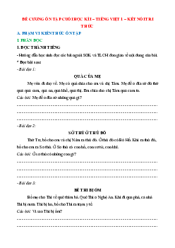 Đề cương ôn tập Cuối kì 1 Tiếng Việt lớp 1 Kết nối tri thức