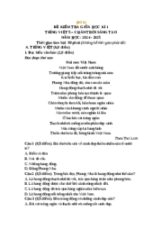 Đề thi giữa kì 1 Tiếng Việt lớp 5 Chân trời sáng tạo (Đề 6)