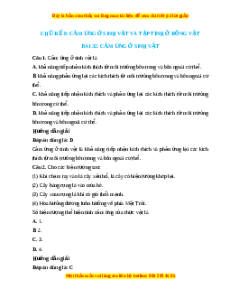 Trắc nghiệm Cảm ứng ở sinh vật KHTN 7 Chân trời sáng tạo