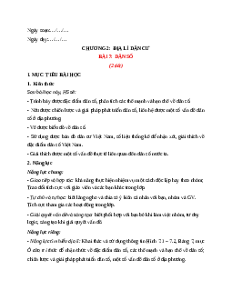 Giáo án Bài 7 Địa lí 12 Chân trời sáng tạo (2024): Dân số