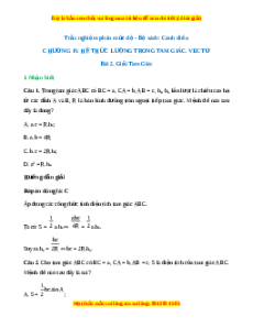 Trắc nghiệm Giải tam giác. Tính diện tích tam giác Toán 10 Cánh diều