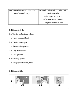 Bộ 5 đề thi cuối kì 1 Tiếng Anh lớp 3 Global success có đáp án
