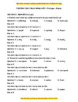 Đề thi giữa kì 1 Tiếng Anh 9 trường Phan Đình Giót