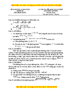 Đề thi vào 10 môn Toán tỉnh Nghệ An năm 2020