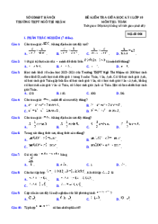 Đề thi giữa kì 1 Toán 10 trường THPT Ngô Thì Nhậm - Hà Nội năm 2023-2024