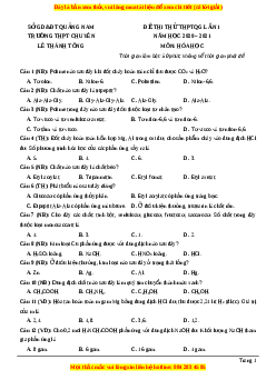 Đề thi thử Hóa Học trường Chuyên Lê Thánh Tông năm 2021