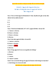 Trắc nghiệm Nguyên tử KHTN 7 Chân trời sáng tạo
