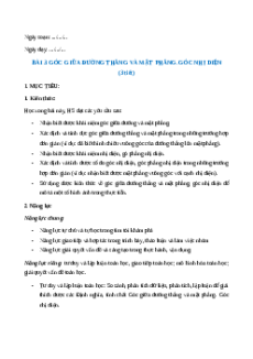 Giáo án Góc giữa đường thẳng và mặt phẳng. Góc nhị diện Toán 11 Cánh diều