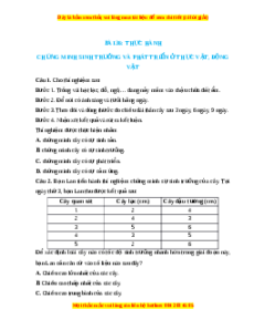Trắc nghiệm Thực hành chứng minh sinh trưởng và phá triển ở thực vật, động vật KHTN 7 Chân trời sáng tạo