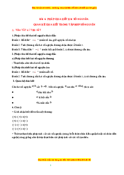 Chuyên đề Phép chia hết hai số nguyên. Quan hệ chia hết trong tập hợp số nguyên Toán 6 Cánh diều