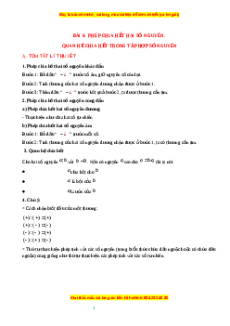 Chuyên đề Phép chia hết hai số nguyên. Quan hệ chia hết trong tập hợp số nguyên Toán 6 Cánh diều