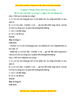 Trắc nghiệm Bài 15: Sâu, bệnh hại cây trồng và ý nghĩa của việc phòng trừ