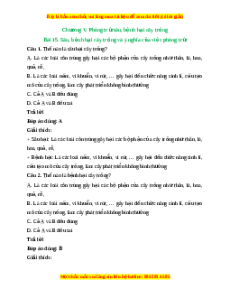 Trắc nghiệm Bài 15: Sâu, bệnh hại cây trồng và ý nghĩa của việc phòng trừ