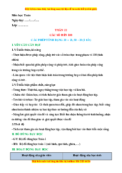 Giáo án Các phép tính dạng 30 + 20, 50 - 29 Toán lớp 1 Chân trời sáng tạo