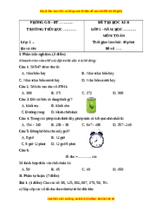 Đề thi cuối kì 2 Toán lớp 2 Cánh diều (Đề 11)