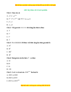 Trắc nghiệm Lũy thừa với số mũ tự nhiên Toán 6 Kết nối tri thức