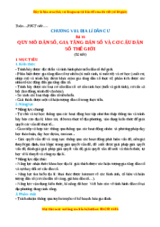 Giáo án Bài 16 Địa lí 10 Cánh diều: Dân số và gia tăng dân số. Cơ cấu dân số