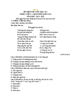 Đề thi giữa kì 1 Tiếng Việt lớp 5 Chân trời sáng tạo (Đề 3)