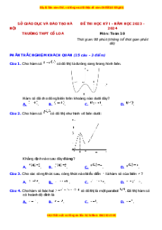 Đề thi cuối kì 1 Toán 10 Hà Nội năm 2024 trường THPT Cổ Loa - Hà Nội