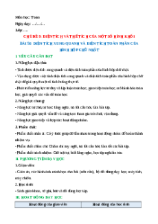 Giáo án Diện tích xung quanh và diện tích toàn phần của hình hộp chữ nhật Toán lớp 5 Kết nối