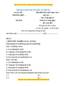 Đề thi Công nghệ 10 giữa kì 2 Cánh diều (Công nghệ thiết kế) - Đề 2